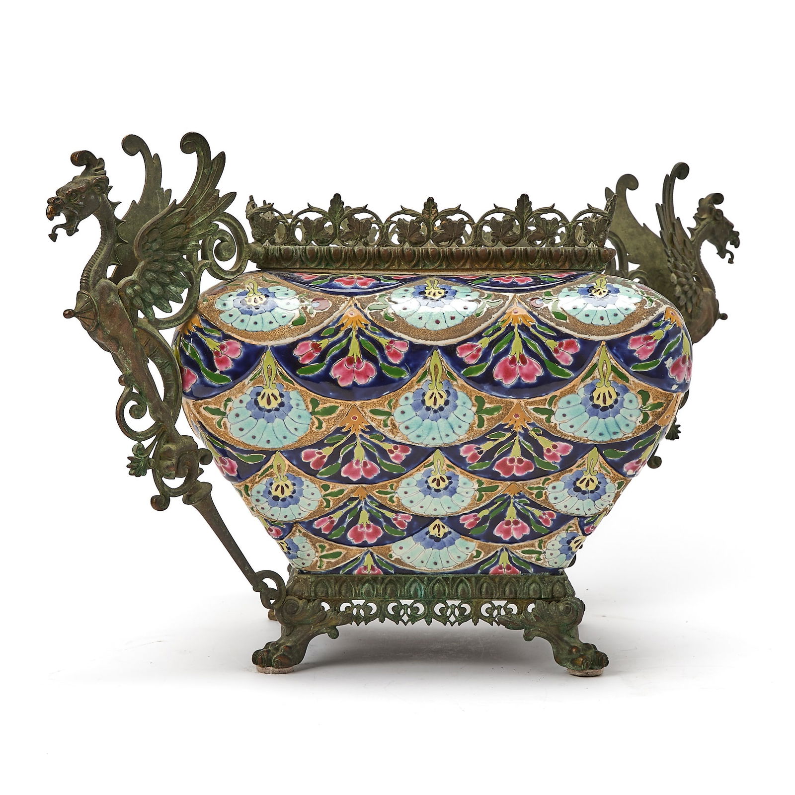 Zsolnay Metal-Mounted Glazed Earthenware Jardiniere (1 of 6)