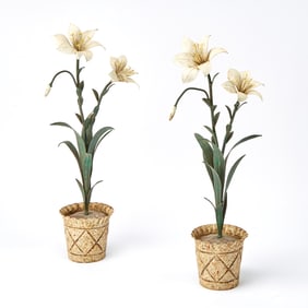 Pair of Painted Tôle Flower Ornaments
