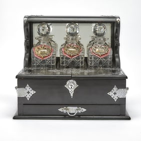 Victorian Chrome-Metal Mounted Ebonized Tantalus