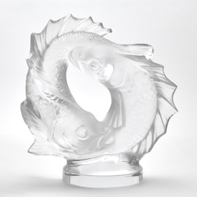 Lalique Molded Glass "Deux Poissons" Sculpture