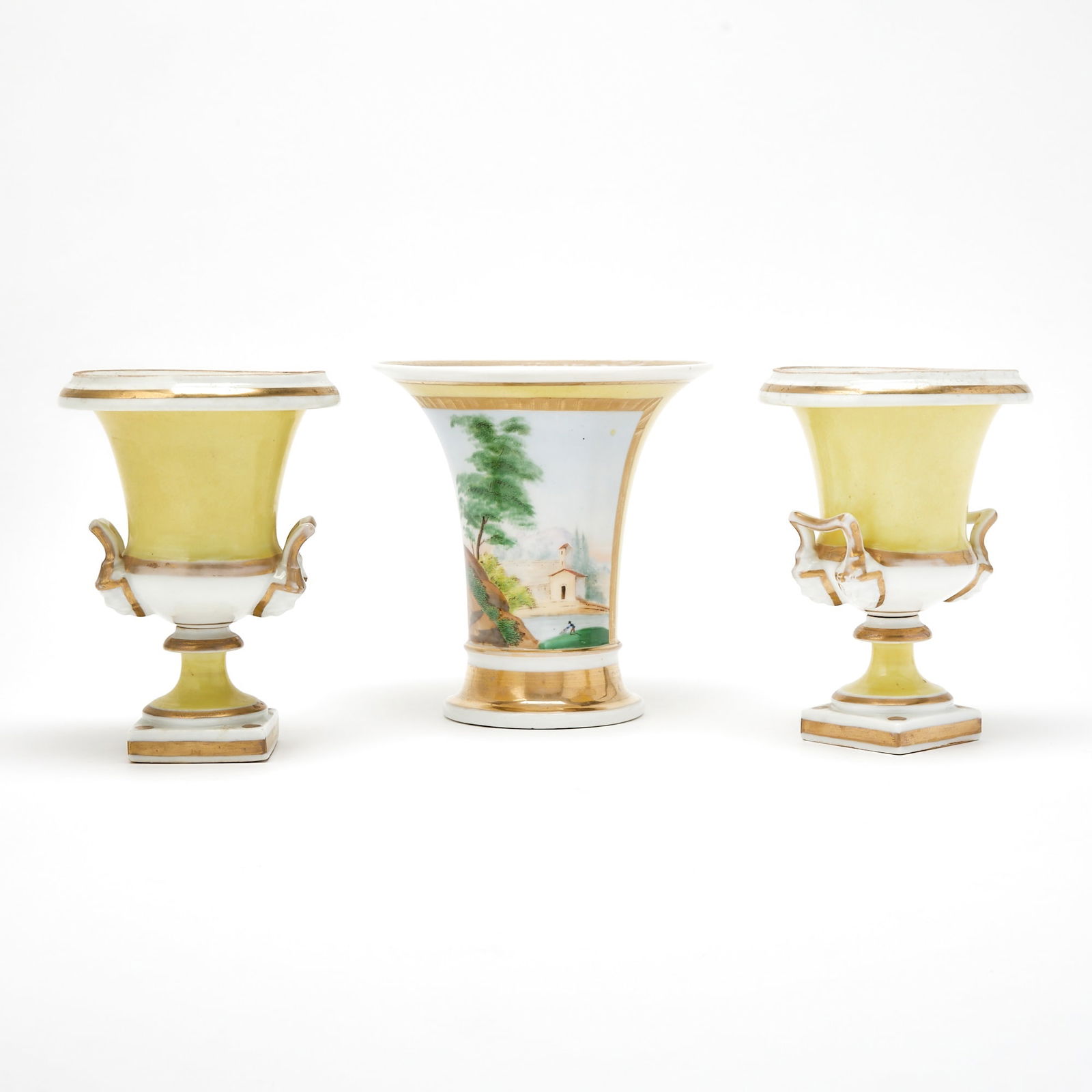French Gilt Decorated White and Yellow Porcelain Three-Piece Garniture (1 of 8)