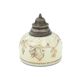 Thomas Webb & Sons Metal-Mounted "Old Ivory" Glass Inkstand