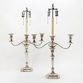 Pair of Regency Style Silver-Plated Candelabra Mounted as Lamps