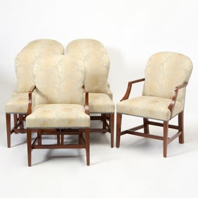 Set of Eight George III Style Upholstered Mahogany Dining Chairs
