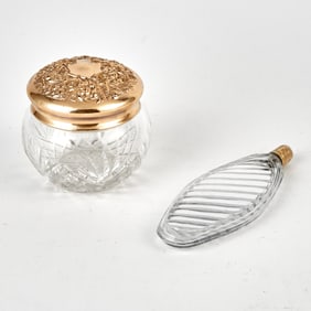 Gold-Plated Metal and Cut Glass Dresser Jar