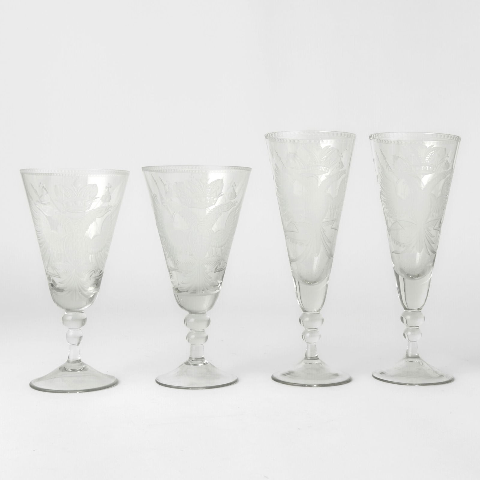 Two Pairs of Russian Style Glass Goblets: Late 20th century Height of taller pair 7 1/2 inches.