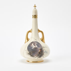 Royal Worcester Aesthetic Movement Gilt and Hand-Painted Porcelain Two-Handled Vase and Cover