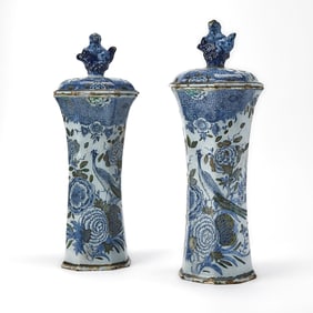 Pair of Dutch Delft Covered Vases