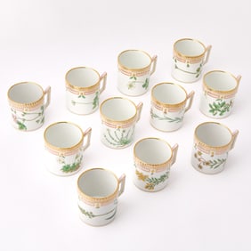 Set of Eleven Royal Copenhagen Hand-Painted Porcelain"Flora Danica" Pattern Chocolate Cups