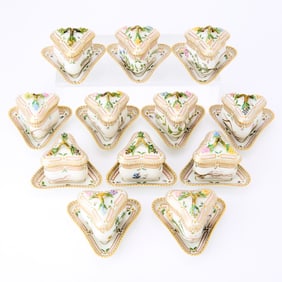 Twelve Royal Copenhagen Porcelain 'Flora Danica' Custard Cups with Stands