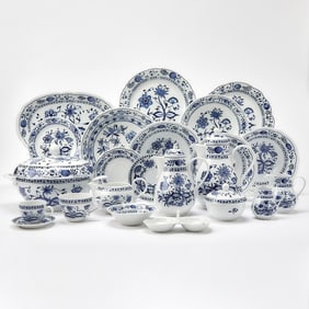 Assembled "Blue Onion" and "Blue Danube" Pattern Porcelain Table Service