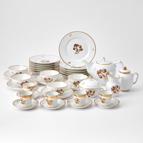 Assembled Royal Copenhagen Porcelain "Brown Iris" Pattern Dessert Service