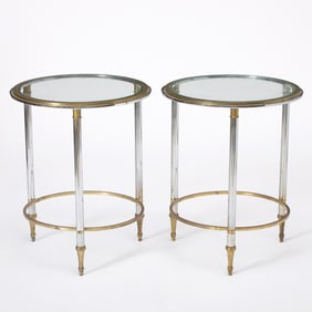 Pair of Jansen Style Steel and Glass Side Tables