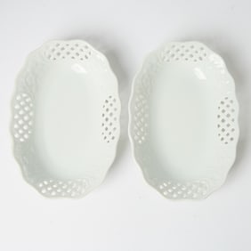 Pair of Continental Reticulated White Porcelain Dishes