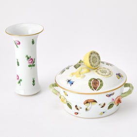 Two Herend Hand-Painted Porcelain Table Articles