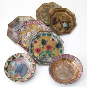 Group of Jered Holmes Decoupaged Glass Tableware