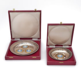 Two Cased Wedgwood Silver Plated Royal Wedding Commemorative Plates