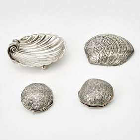 Buccellati Sterling Silver Shell, Mexican Sterling Silver Shell and Two Sterling Silver Pill Boxes
