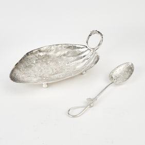 Novelty Silver Plate Strawberry Serving Bowl and Serving Spoon