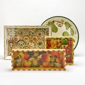 Four Decorated Wood Serving Trays