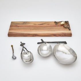 Michael Aram Wood and Metal Tray and Condiment Set