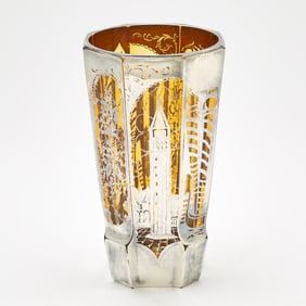 Silver Overlay Glass Vase with Paneled Sides
