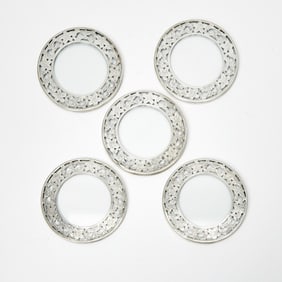Set of Five Webster Co. Sterling Silver Overlay and Glass Small Drinks Coasters