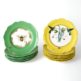 Two Sets of Nature Table Ceramic Transfer Decorated Lunch or Salad Plates
