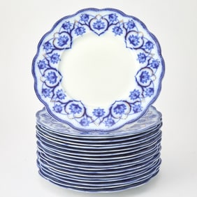 Set of Eighteen Haddon Blue and White Dinner Plates