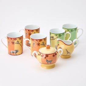 Seven Hermès Porcelain "Africa" Pattern Table Articles