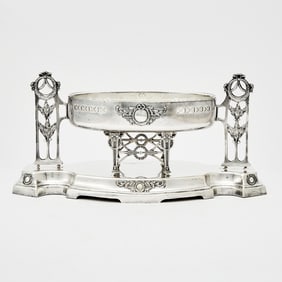 Art Nouveau Style Silver Plated and Glass Centerpiece