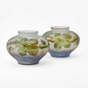 Companion Pair of Czechoslovakian Art Nouveau Style Etched Glass Vases