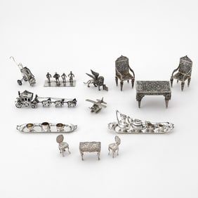 Group of Silver Miniature Furniture and Other Table Articles