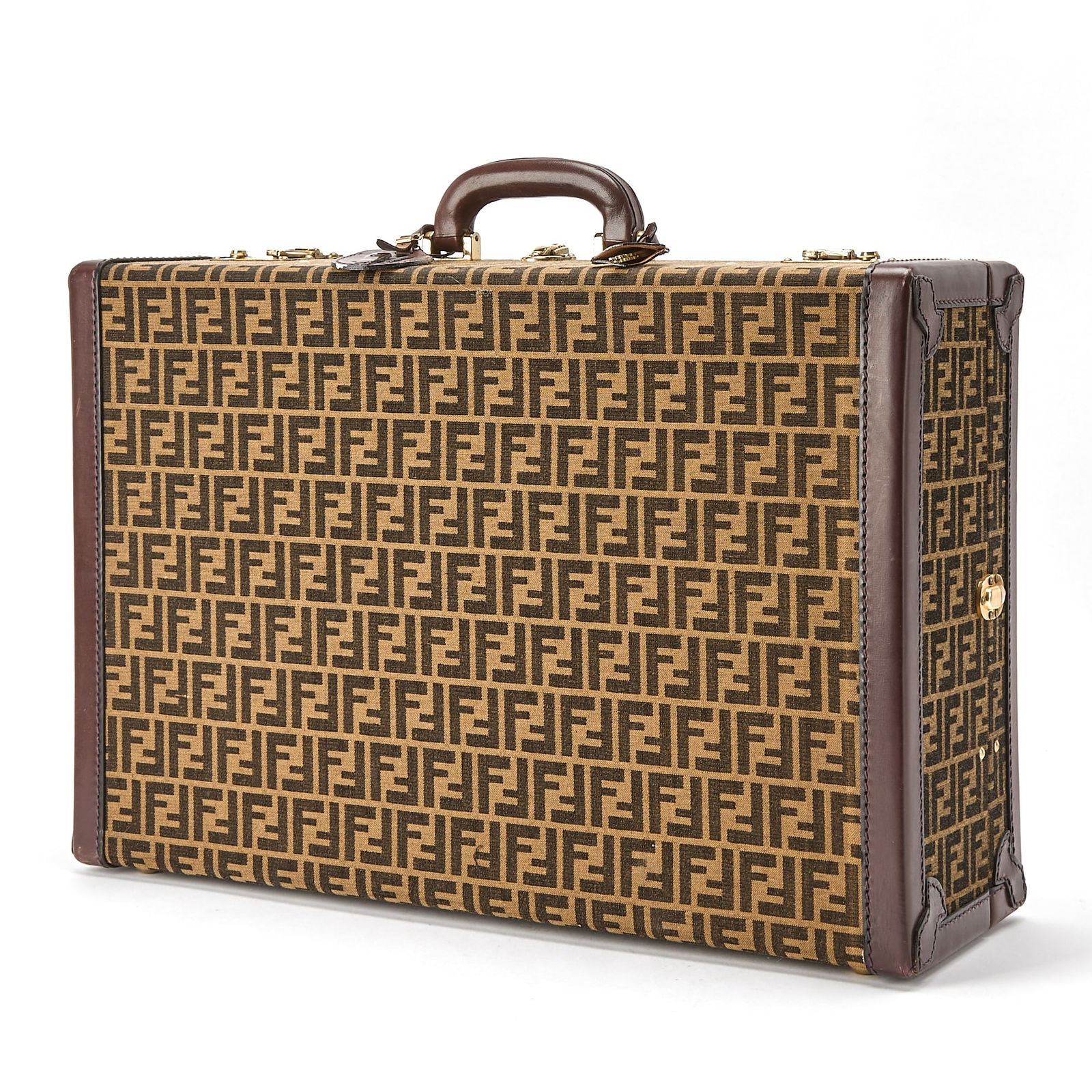 Vintage Fendi Zucca Monogram Hard Suitcase: Height 7 3/4 inches, width 23 3/4 inches, depth 18 inches.