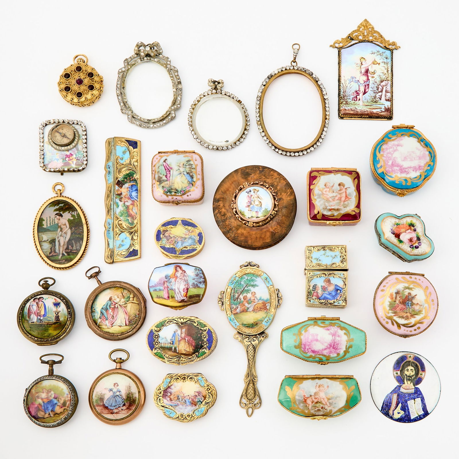 Group of Metal Mounted Enamel and Porcelain Small Table Articles (1 of 12)