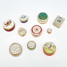 Group of Eleven Enamel or Porcelain Boxes