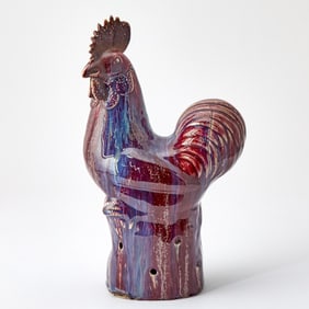 Flambé Glazed Porcelain Figure of a Rooster