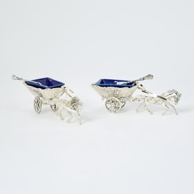 Two Italian Sterling Silver Horse-Drawn Carriage-Form Salt Cellars