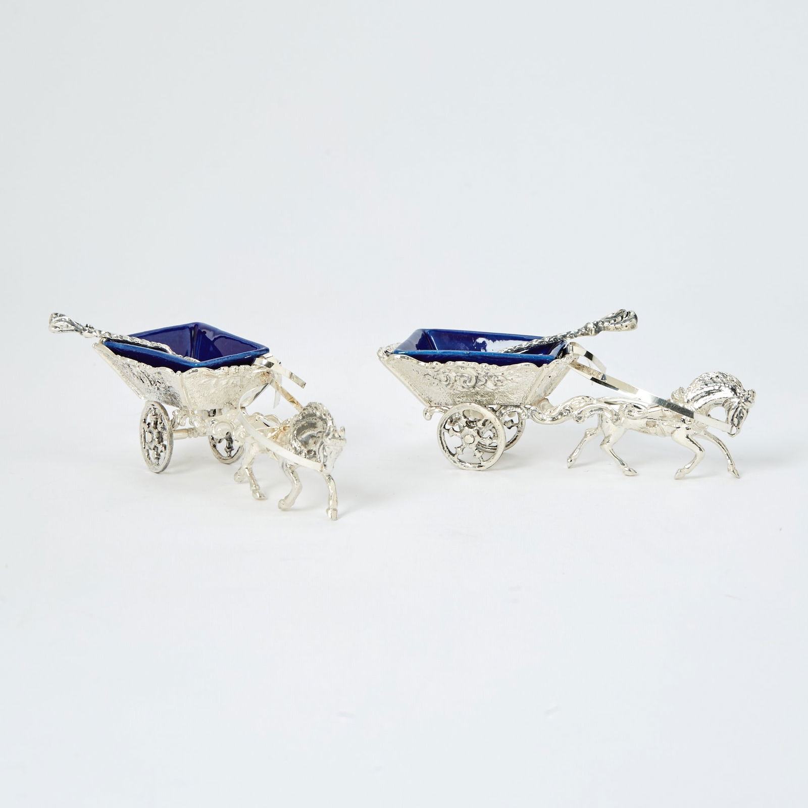 Two Italian Sterling Silver Horse-Drawn Carriage-Form Salt Cellars (1 of 5)