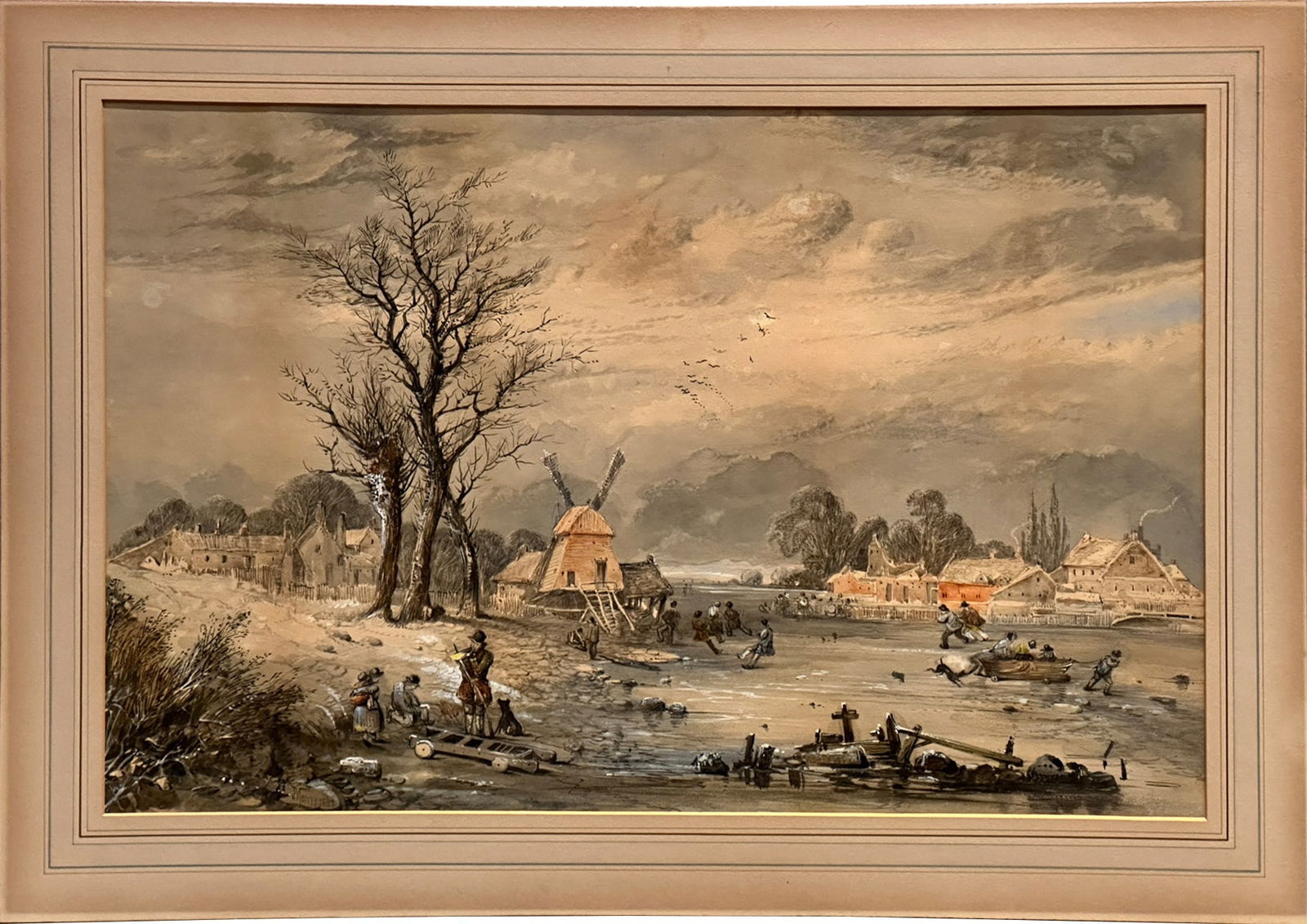 British School: 19th CenturyIce Skating Scene, 1867Signed and dated J. Morris 1867 (ll)Watercolor and gouache on paper boardSight 14 x 22 inchesFramed 21 1/2 x 29 inches Provenance:Shreve, Crump & Lo