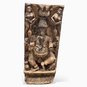 Carved Wood Panel of Ganesha