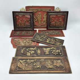 Ten Chinese Carved and Gilt Wood Panels