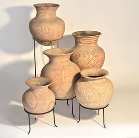 Five Large Thai Ban Chiang Bichrome Pottery Vessels