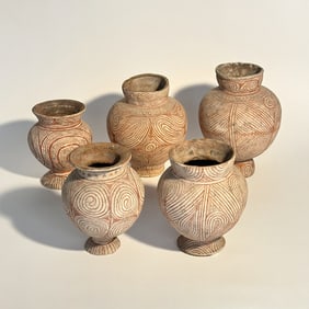 Five Thai Ban Chiang Bichrome Pottery Vessels