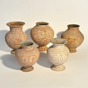 Five Thai Ban Chiang Bichrome Pottery Vessels