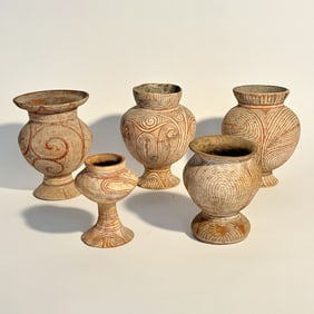 Five Thai Ban Chiang Bichrome Pottery Vessels