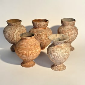 Five Thai Ban Chiang Bichrome Pottery Vessels