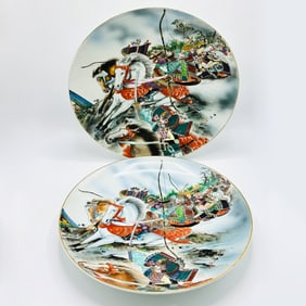 Two Japanese Enameled Porcelain Chargers
