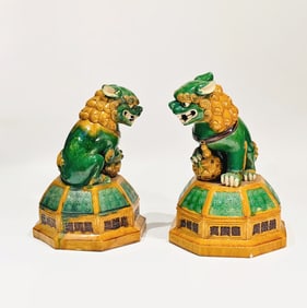 Pair of Sancai Glazed Earthenware Lions