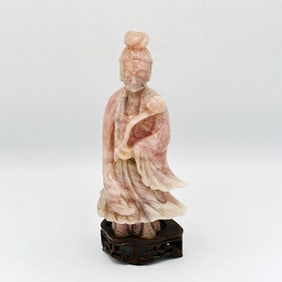 Chinese Rose Quartz Figure of Guanyin